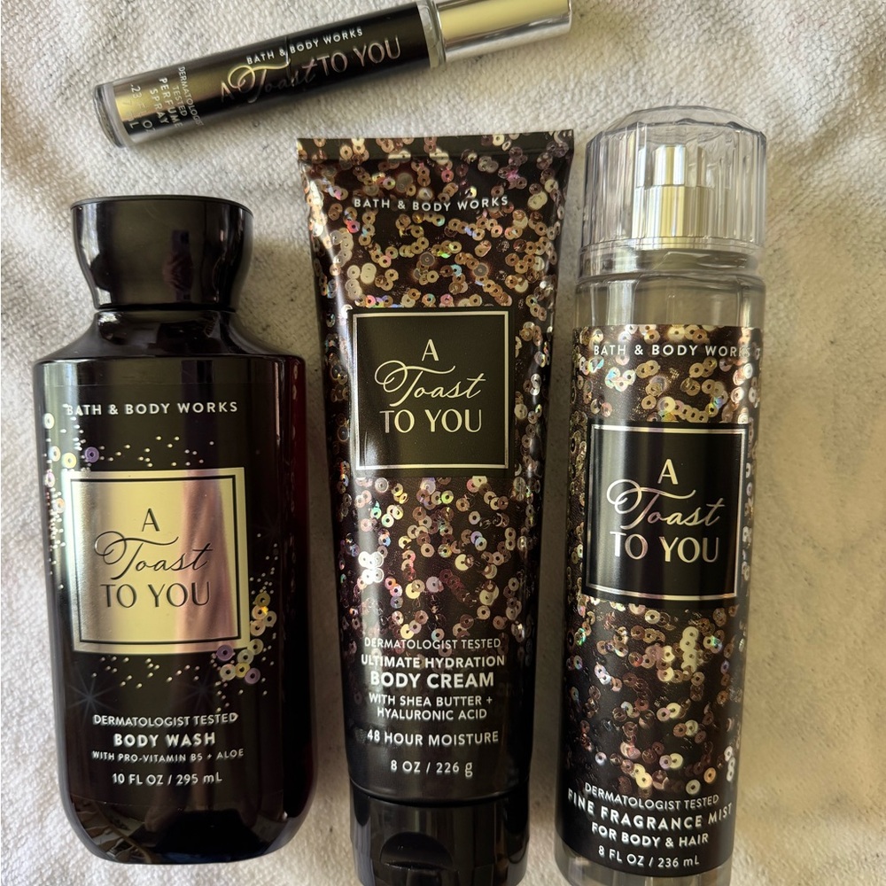 Bath & Body Works A Toast To You Body Wash, Cream & Mist & Perfume.